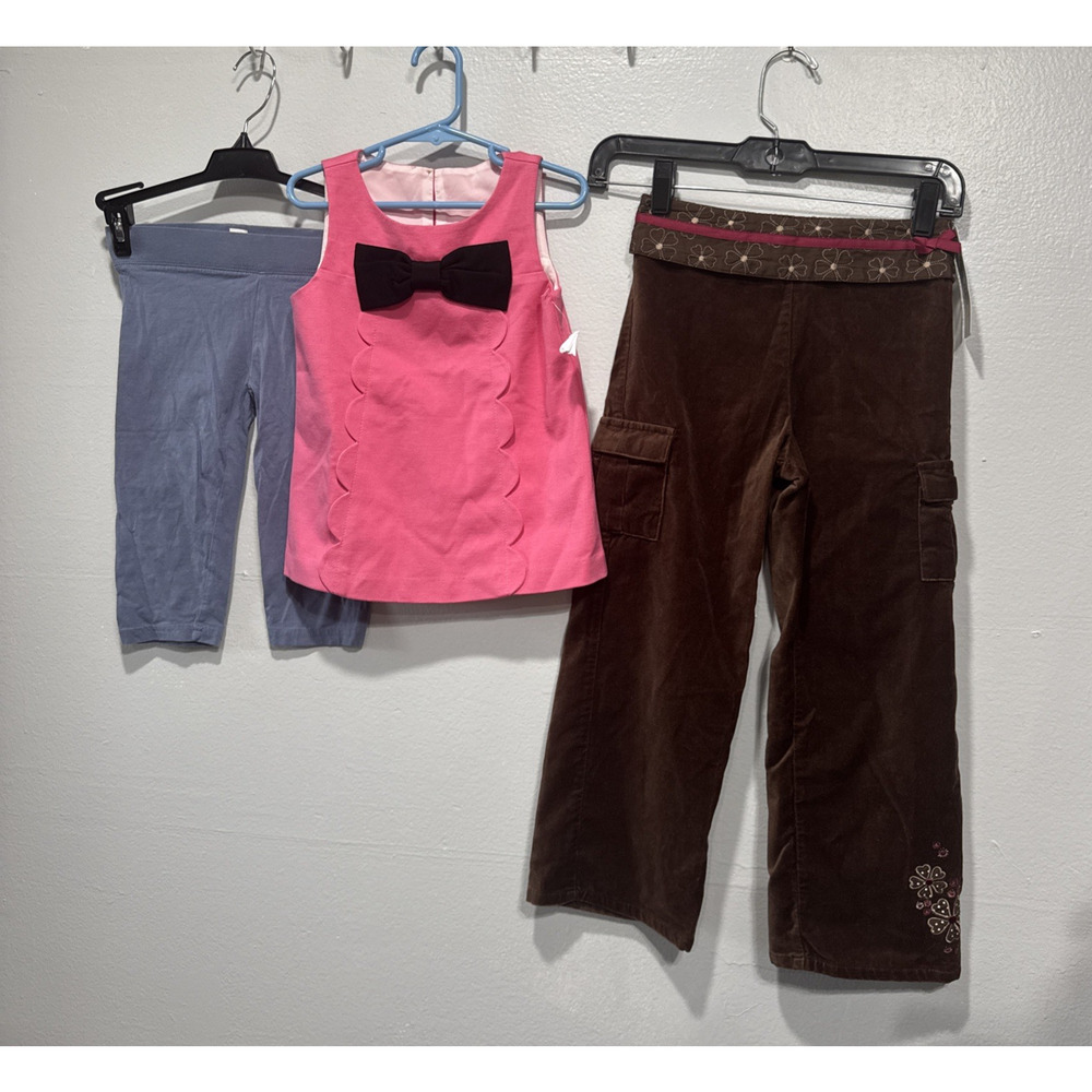 Lot Of 3 Carters Velvet Pants, Pink Black Bow Top, Cropped Leggings Girls Sz 6
